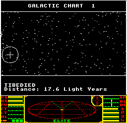 The Long-range Chart showing Tibedied in the BBC Micro version of Elite