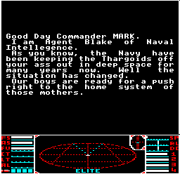 The second briefing screen for the Thargoid maps mission in BBC Micro Elite
