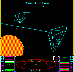 Cyan enemy lasers in the BBC Master Elite
