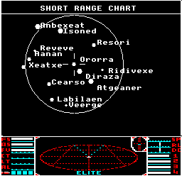 The Short-range Chart for arriving in  galaxy 2 in BBC Micro Elite