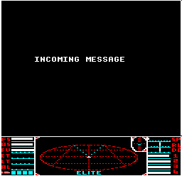 The INCOMING MESSAGE screen in BBC Micro Elite
