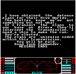 The third briefing screen for the Thargoid maps mission in BBC Micro Elite