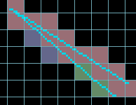 Two example lines with tile grid and highlighted tiles in NES Elite