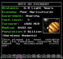 The Riedquat data screen in NES Elite