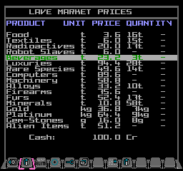The Market Price view in NES Elite