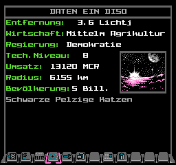 The Data on System view in German in NES Elite