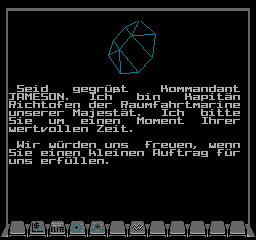 The first briefing screen for mission 1 in German in NES Elite