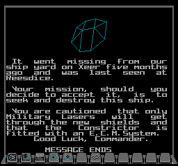 The second briefing screen for mission 1 in NES Elite